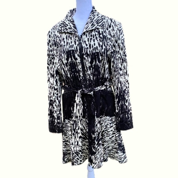 NWT Samuel Dong Jacket Black & Cream Zippered Belted Size Medium - Picture 3 of 10